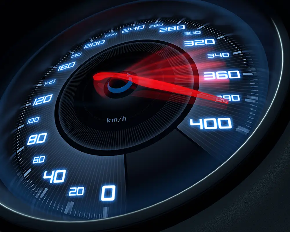 A picture of a speedometer next to a section describing website speed optimization